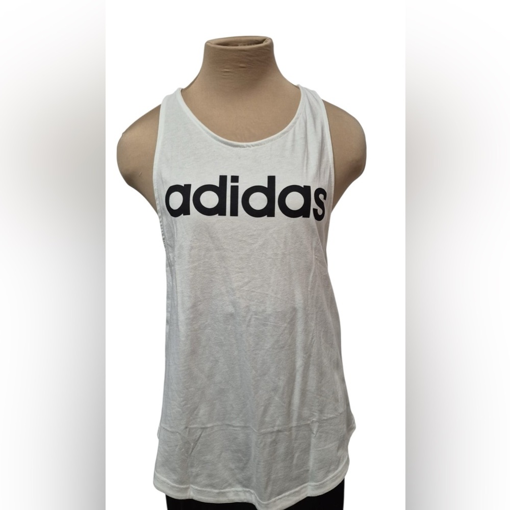 Adidas Women's White Tank Top with Black Logo